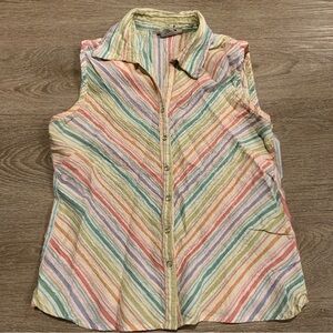 Faded Glory Rainbow Sleeveless Button Down Size M